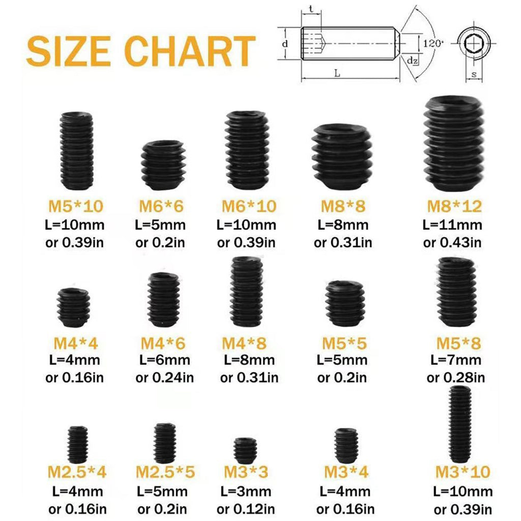 300x M2.5/M3/M4/M5/M6/M8 Allen Head Socket Hex Grub Screw with Hex Wrench