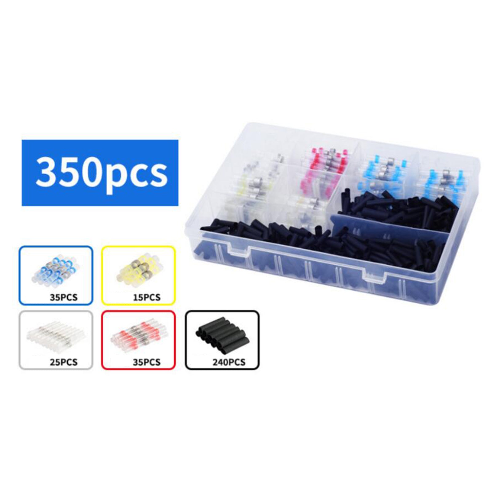 Heat Shrinkable Solder Rings Wire Terminal Water Proof Connector Butt Crimp 350pcs