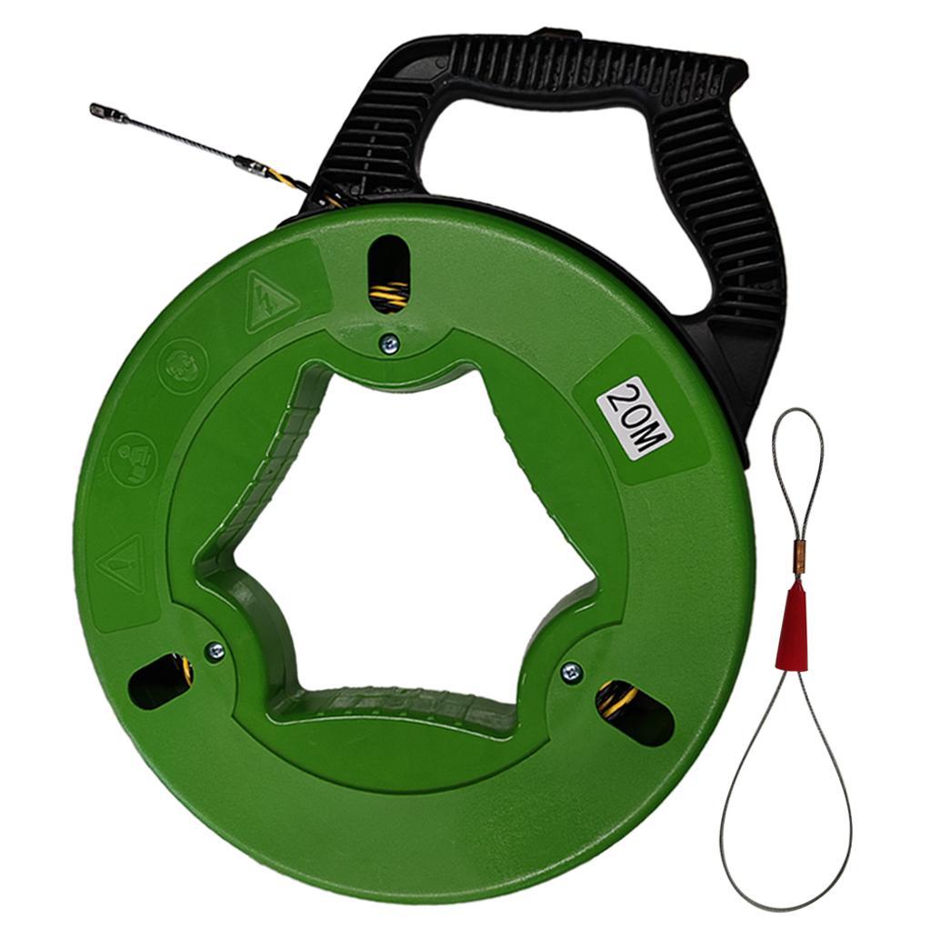 20Mx4.5mm Fish Tape Cable Wire Conduit Duct Cable Puller for Electrician Green Pull Head Polyester Thread