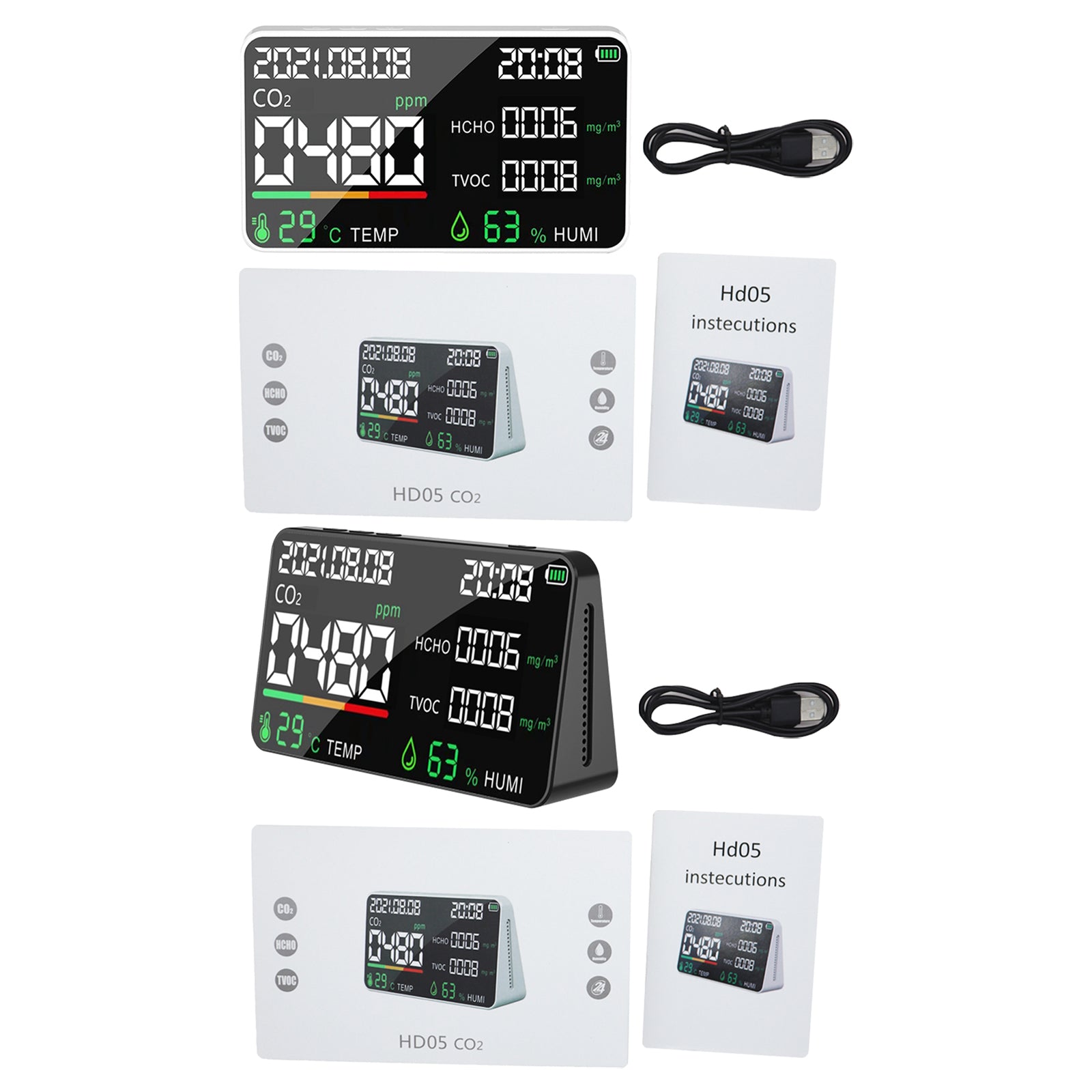 Multi-Function CO2 Meter Gas Detector Measuring Tool for Home Indoor Office White