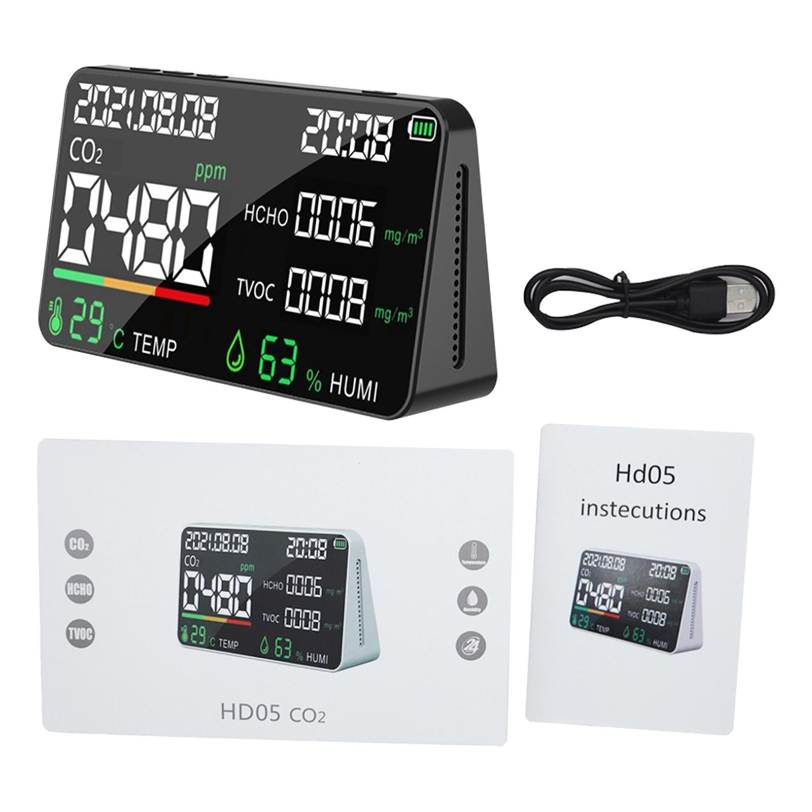 Multi-Function CO2 Meter Gas Detector Measuring Tool for Home Indoor Office Black