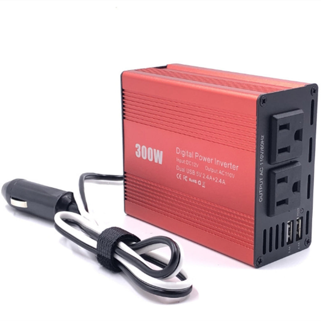 300W Car Plug Adapter Outlet DC 12V to 110V Dual USB Charger US Socket