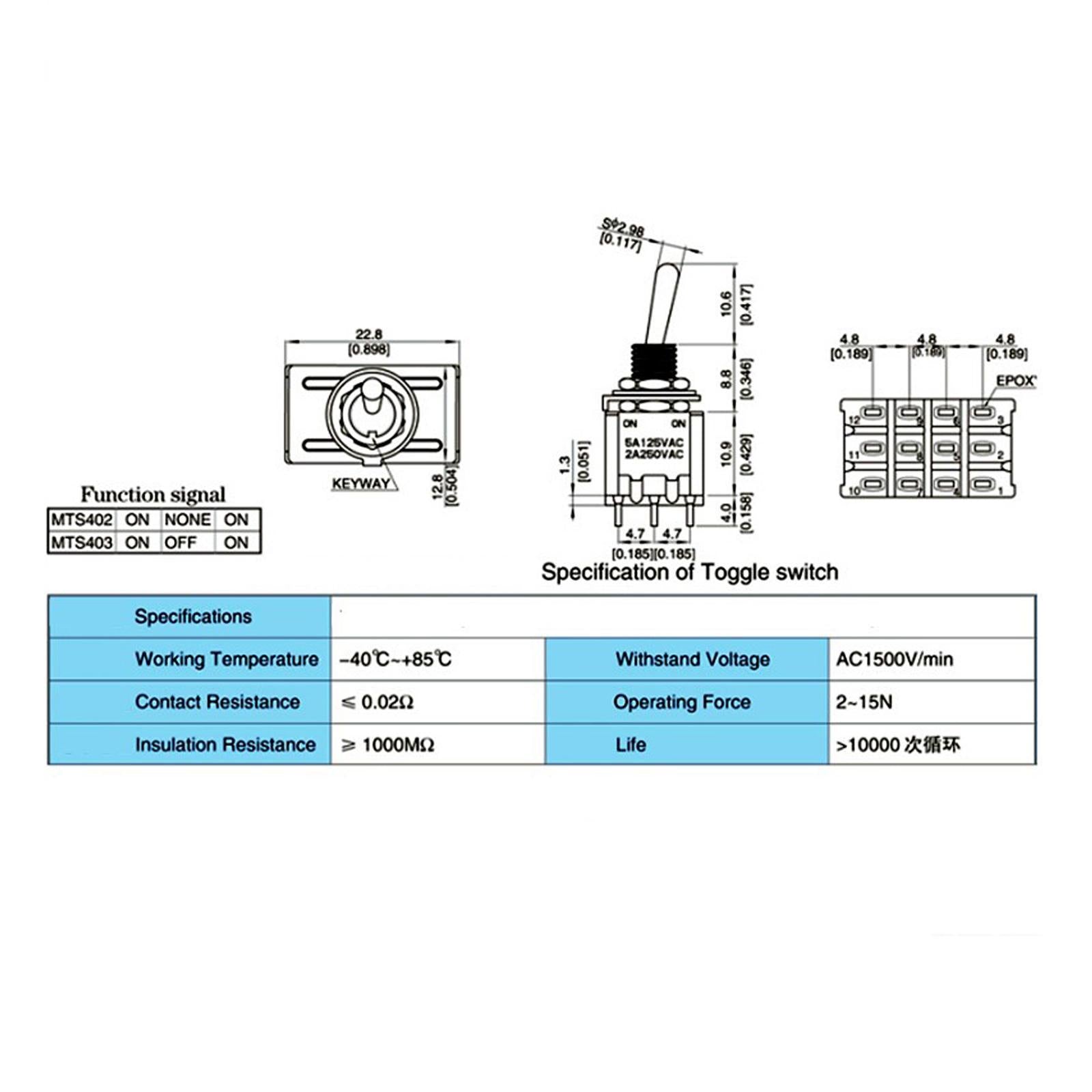 Mini 12Pin 2/3 Position Toggle Switch Easy to Install for Auto Car MTS-402