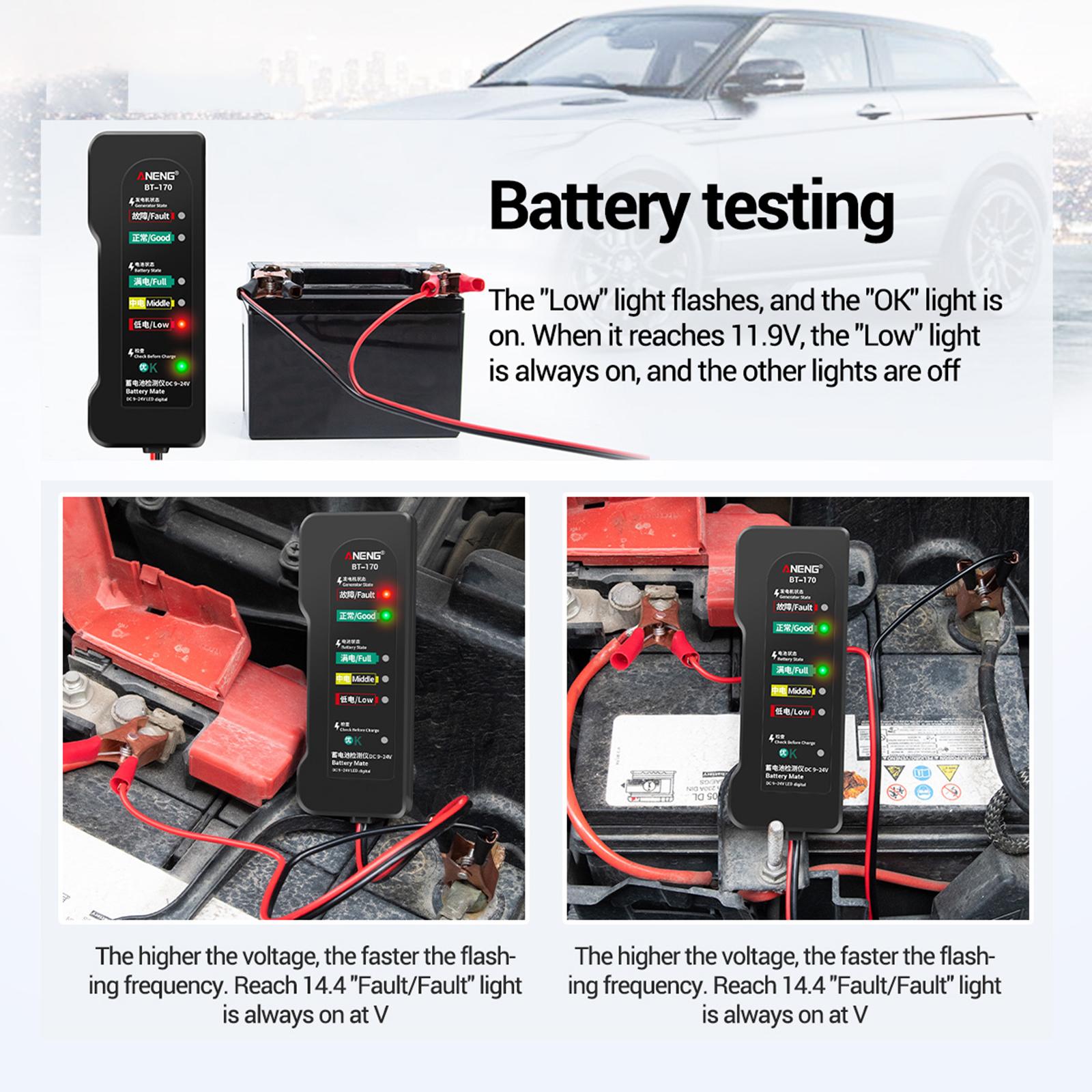Engine Battery Tester 9V 12V 24V Digital Analyzer for Motorbike Vehicles