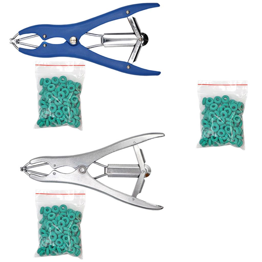 Animal Castration Pliers with 100 Pieces Rubber Rings for Lambs Piglets Castration Rings