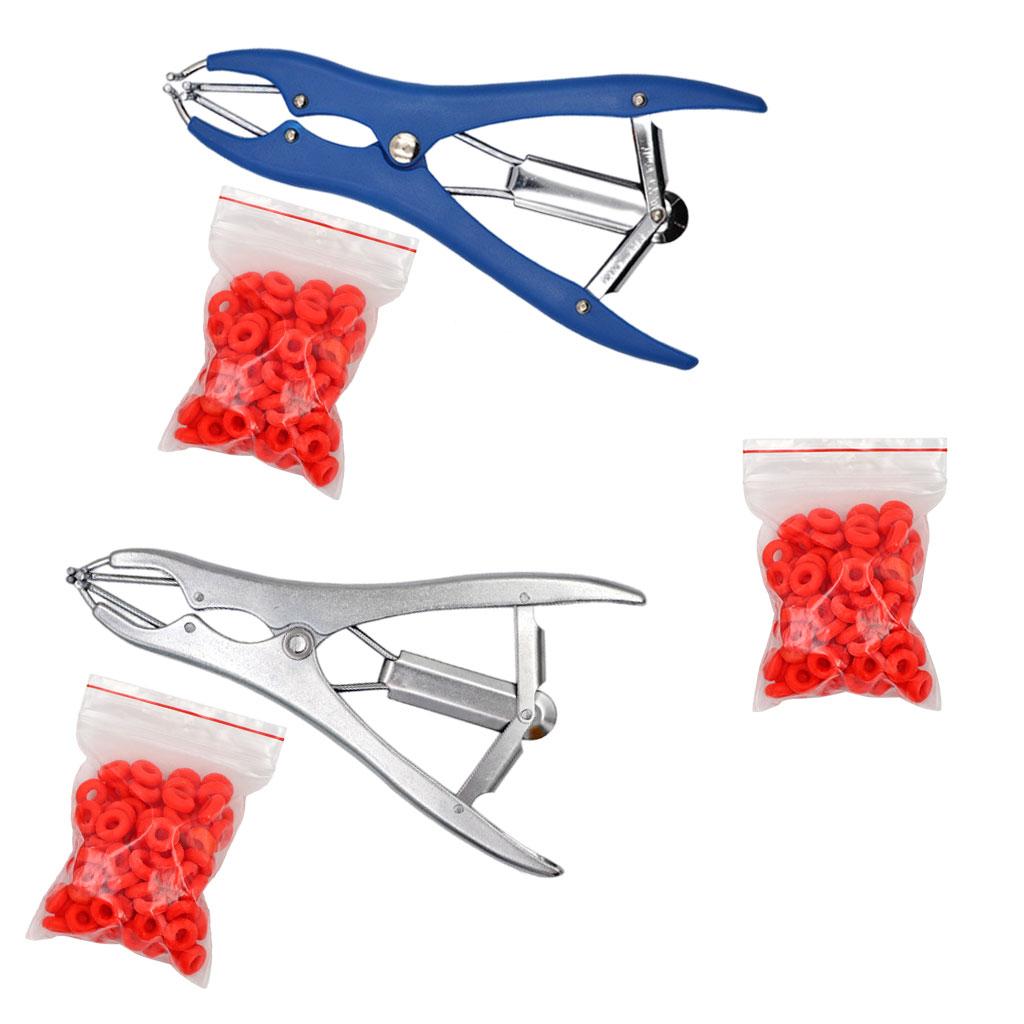 Animal Castration Pliers with 100 Pieces Rubber Rings for Lambs Piglets Castration Rings