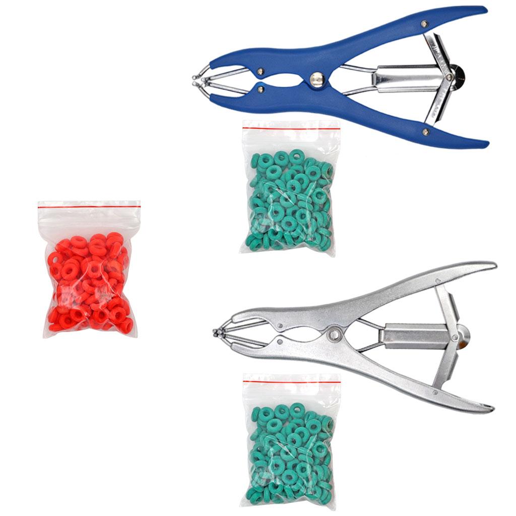 Animal Castration Pliers with 100 Pieces Rubber Rings for Lambs Piglets Castration Rings