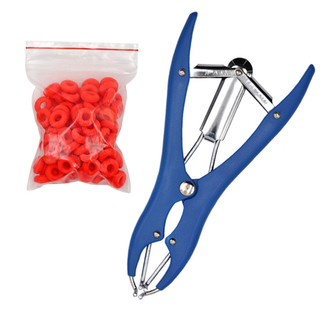 Animal Castration Pliers with 100 Pieces Rubber Rings for Lambs Piglets Plastic