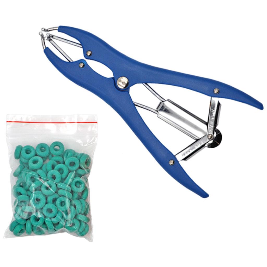 Animal Castration Pliers with 100 Pieces Rubber Rings for Lambs Piglets Plastic