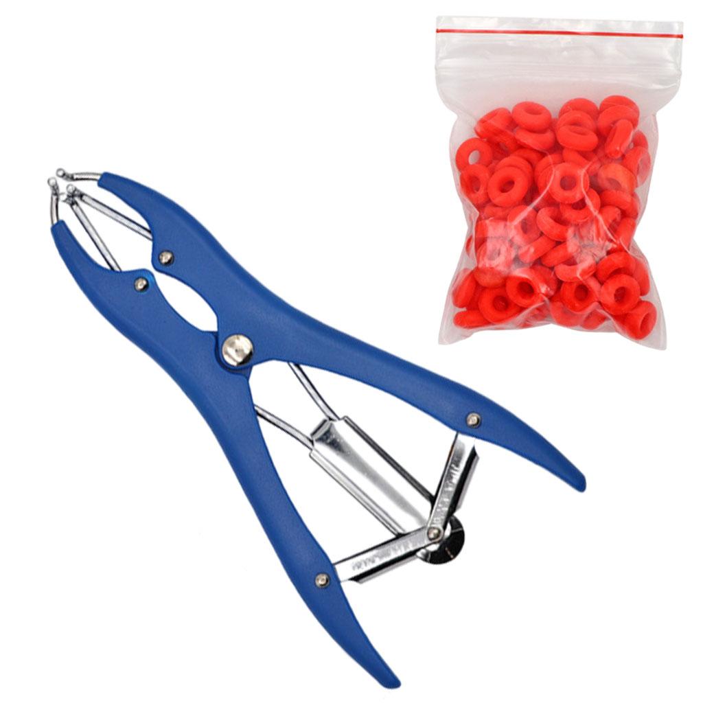 Animal Castration Pliers with 100 Pieces Rubber Rings for Lambs Piglets Plastic