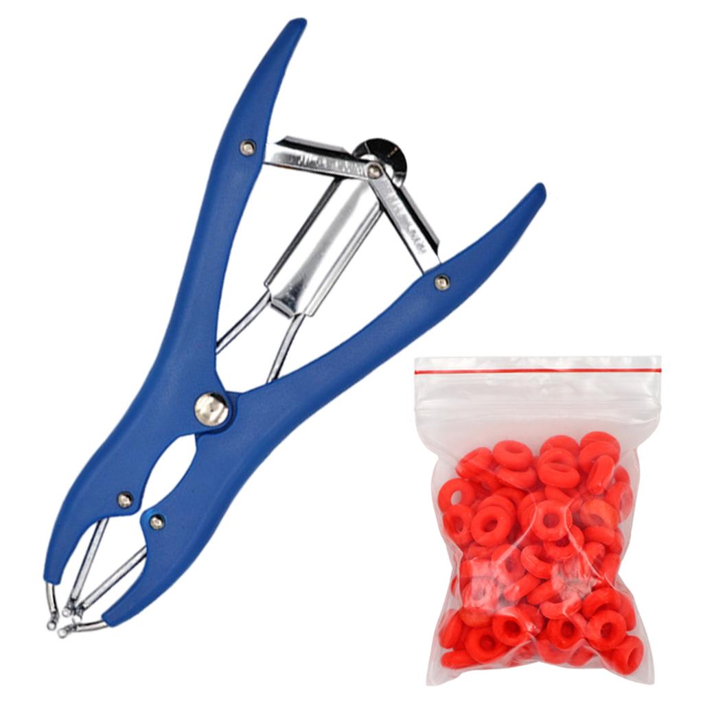 Animal Castration Pliers with 100 Pieces Rubber Rings for Lambs Piglets Plastic