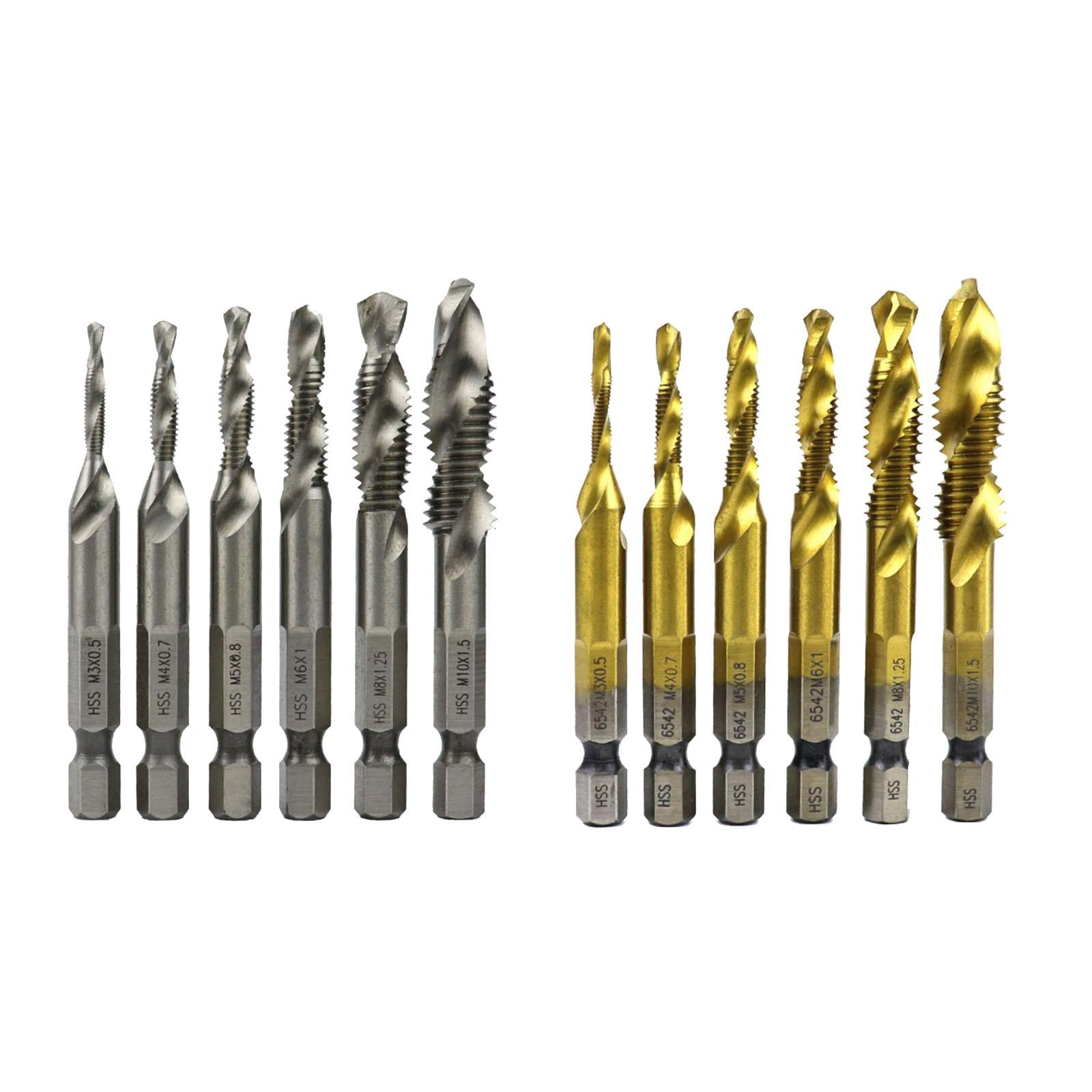 6x Hexagon Handle Compound Tap Drill Bits Composite Tap M3 M4 M5 M6 M10 Silver