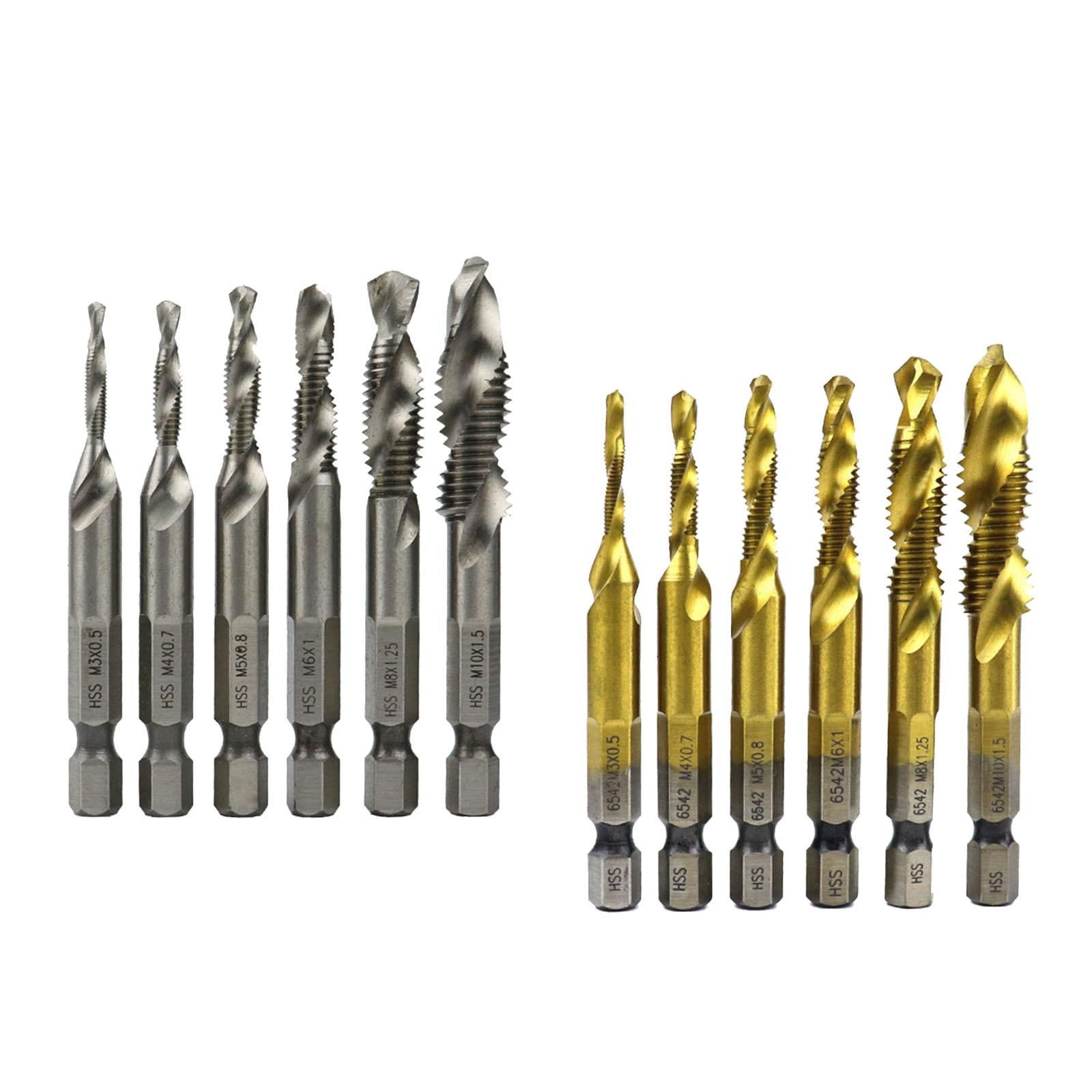 6x Hexagon Handle Compound Tap Drill Bits Composite Tap M3 M4 M5 M6 M10 Silver