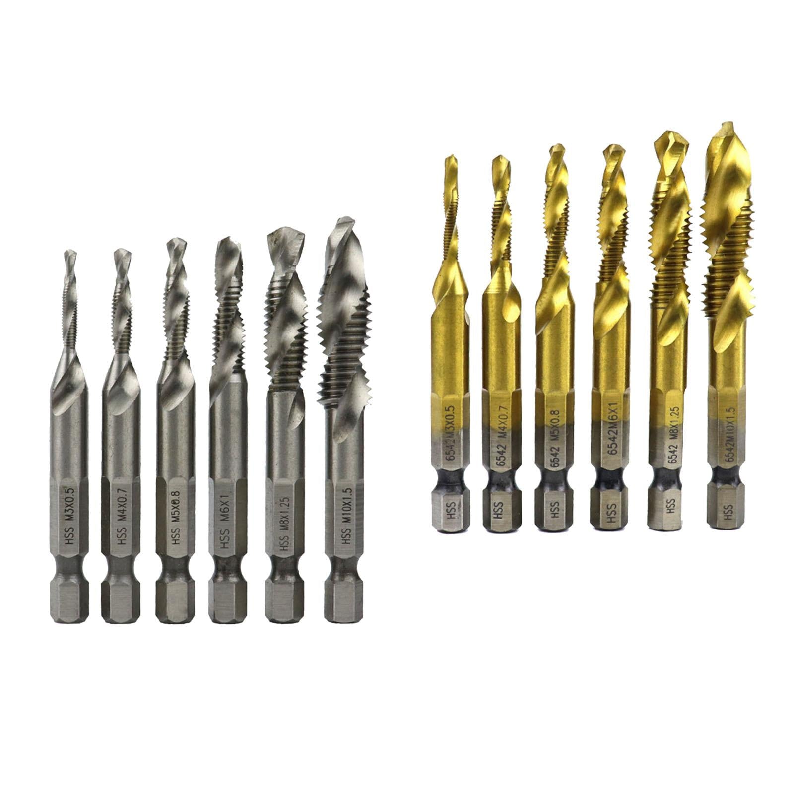 6x Hexagon Handle Compound Tap Drill Bits Composite Tap M3 M4 M5 M6 M10 Silver