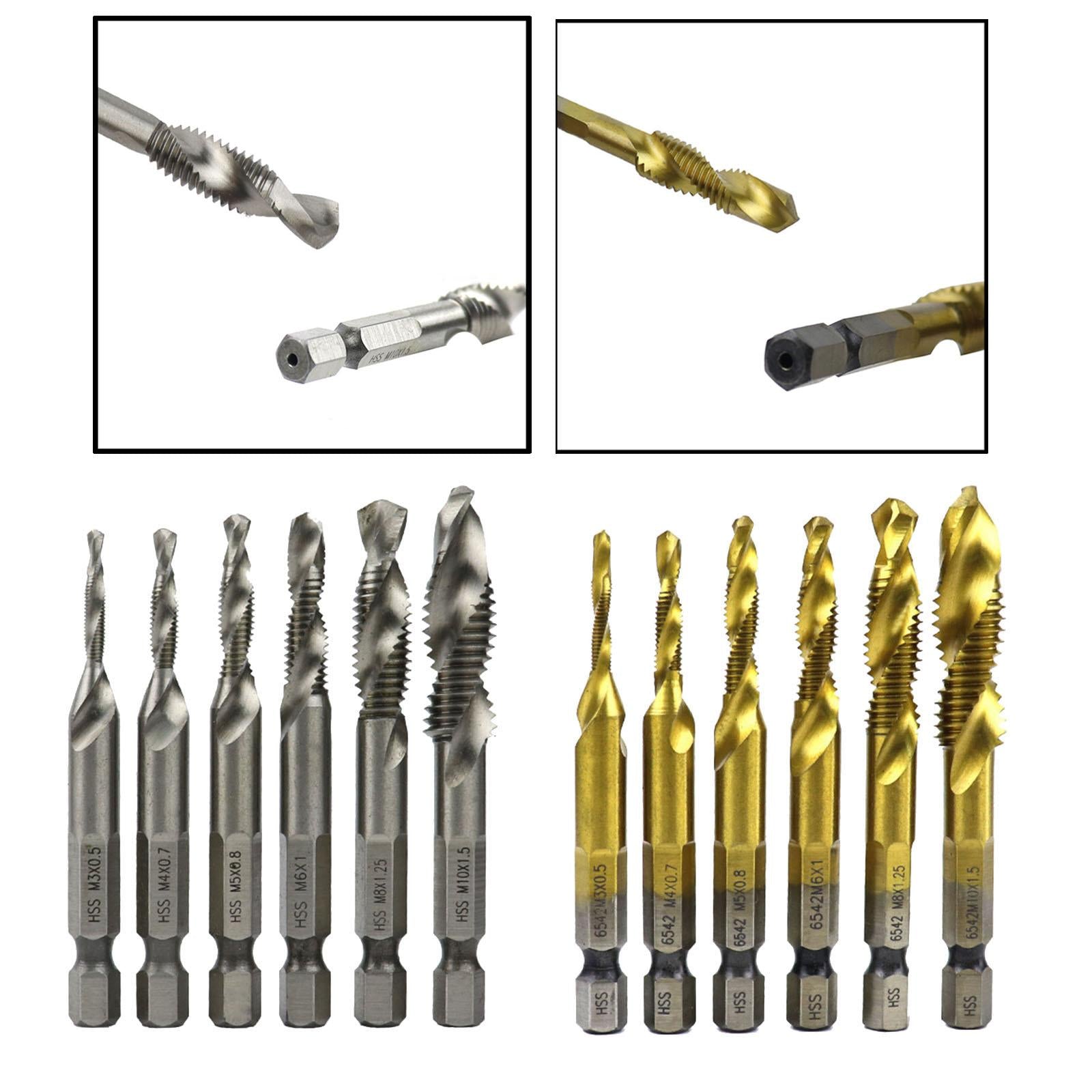 6x Hexagon Handle Compound Tap Drill Bits Composite Tap M3 M4 M5 M6 M10 Silver