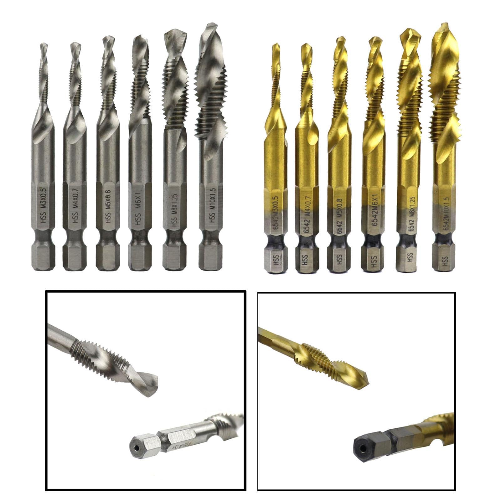 6x Hexagon Handle Compound Tap Drill Bits Composite Tap M3 M4 M5 M6 M10 Silver