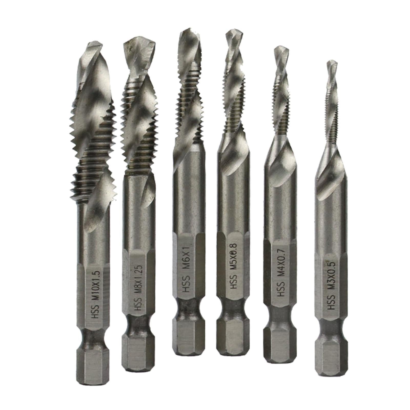 6x Hexagon Handle Compound Tap Drill Bits Composite Tap M3 M4 M5 M6 M10 Silver