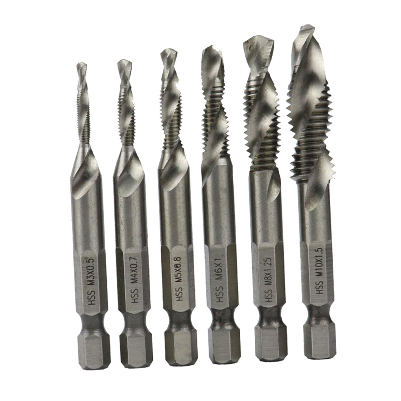 6x Hexagon Handle Compound Tap Drill Bits Composite Tap M3 M4 M5 M6 M10 Silver