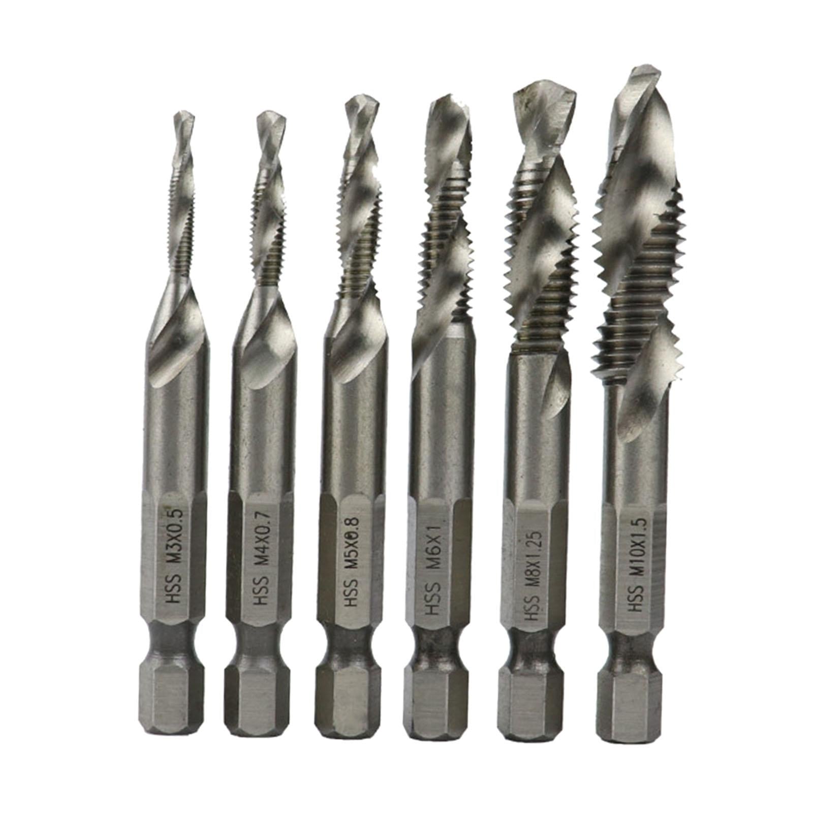6x Hexagon Handle Compound Tap Drill Bits Composite Tap M3 M4 M5 M6 M10 Silver