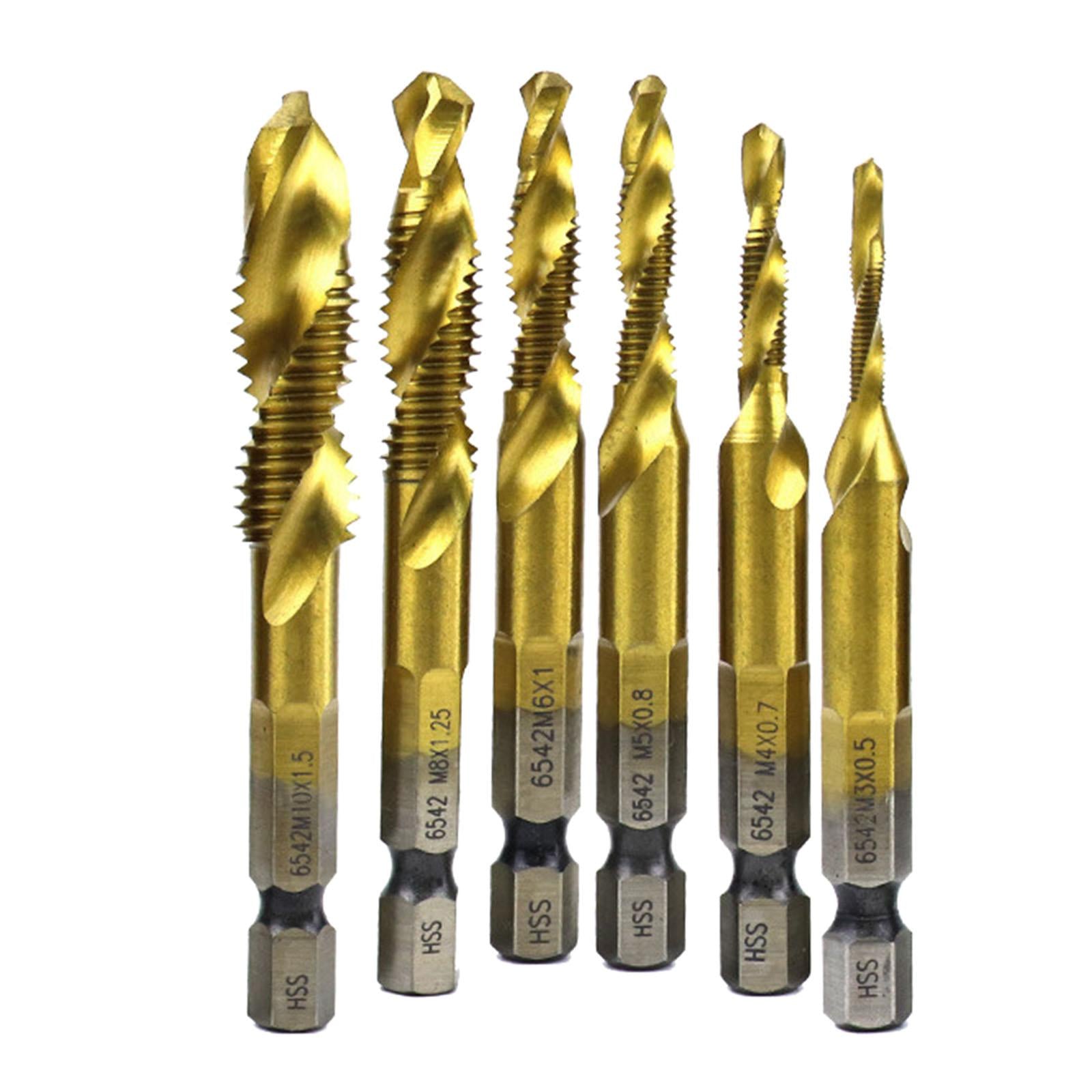 6x Hexagon Handle Compound Tap Drill Bits Composite Tap M3 M4 M5 M6 M10 Gold