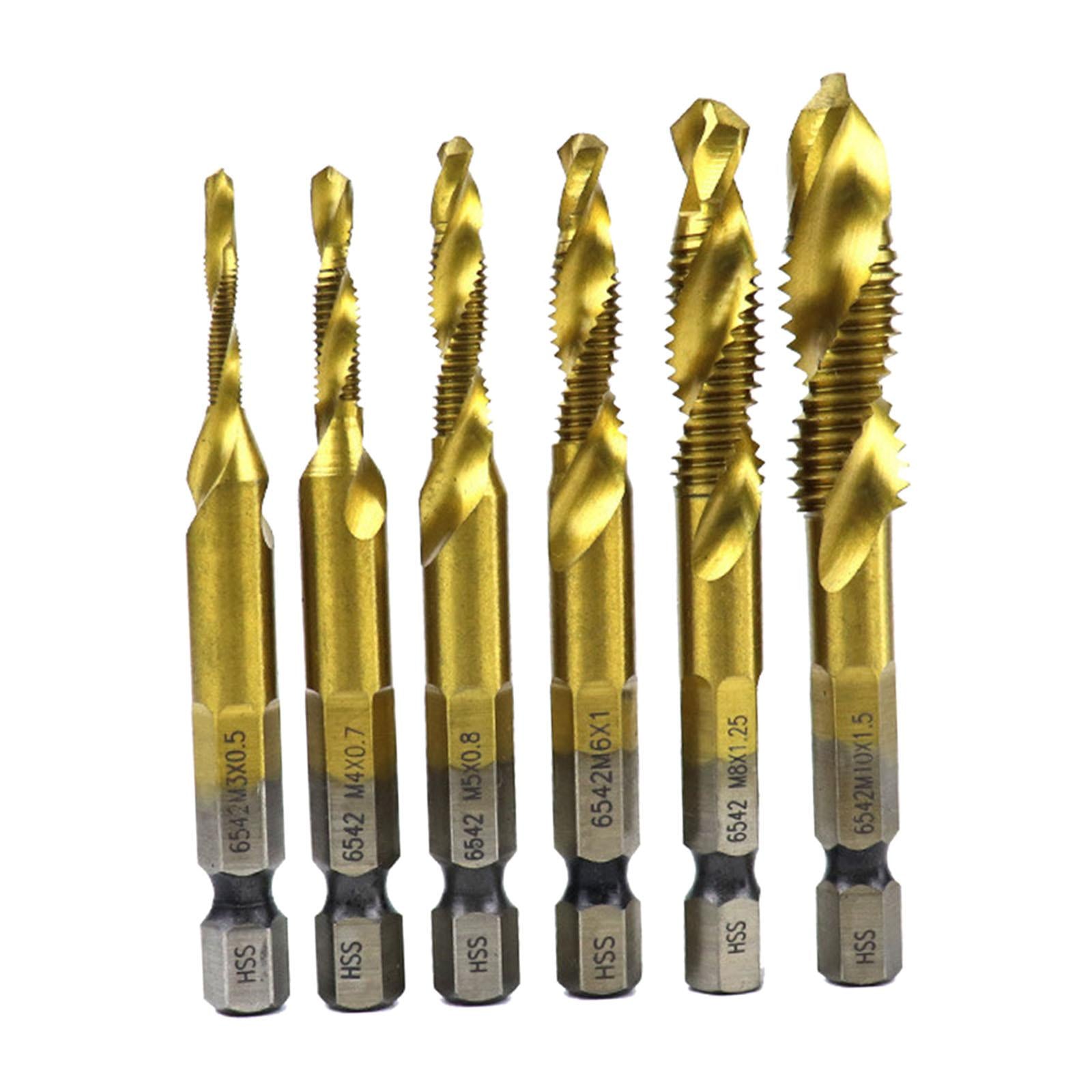 6x Hexagon Handle Compound Tap Drill Bits Composite Tap M3 M4 M5 M6 M10 Gold