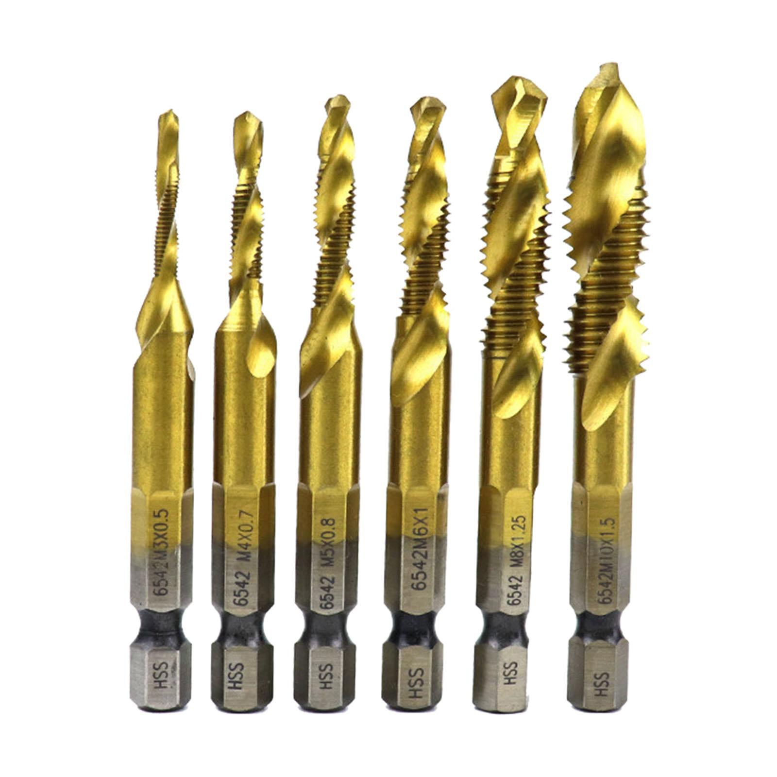 6x Hexagon Handle Compound Tap Drill Bits Composite Tap M3 M4 M5 M6 M10 Gold