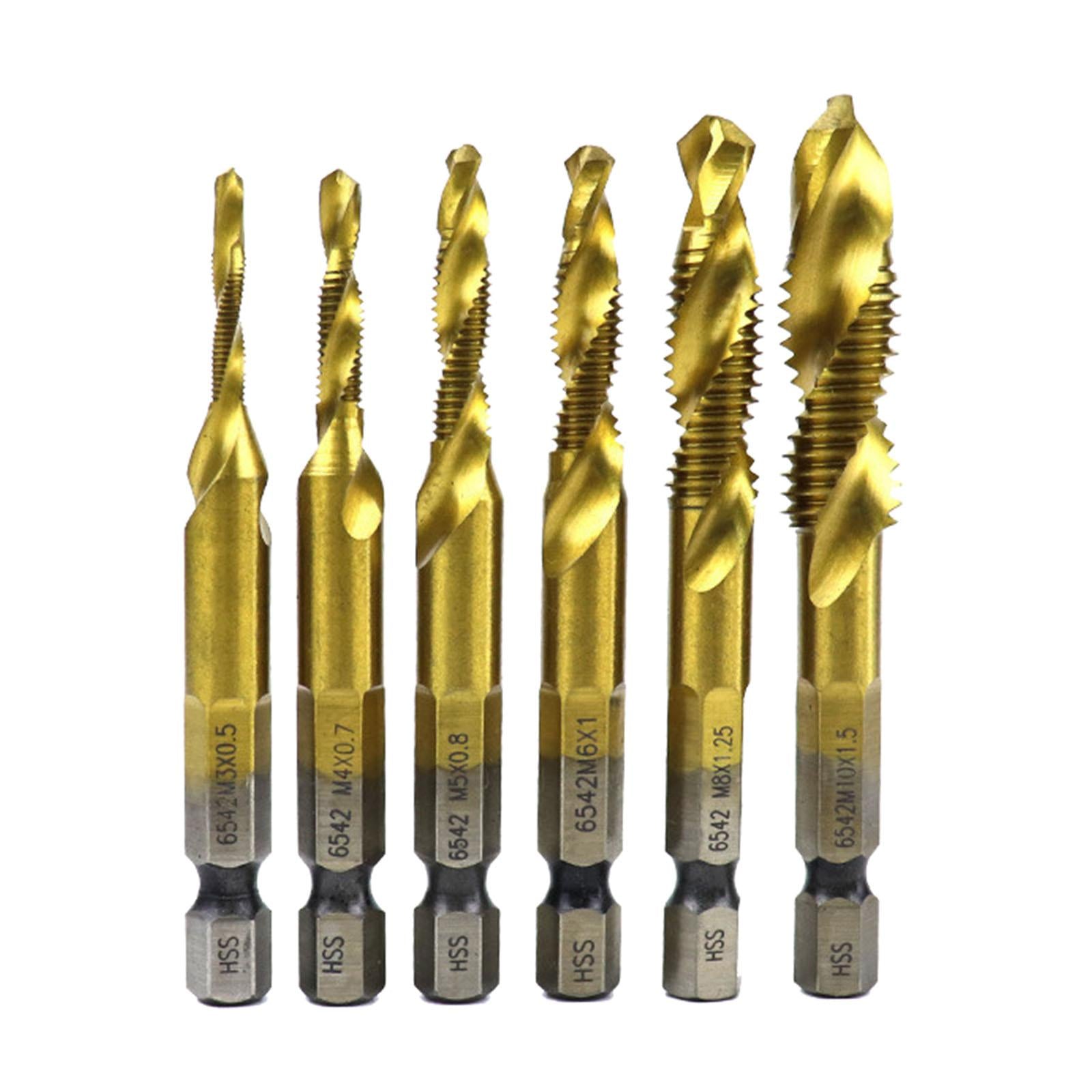 6x Hexagon Handle Compound Tap Drill Bits Composite Tap M3 M4 M5 M6 M10 Gold
