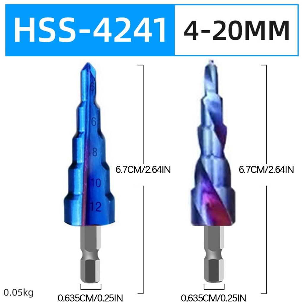 Step Drill Bit 1/4 inch Hex Shank for Sheet Metal Hole Drilling Wood Plastic Straight Groove
