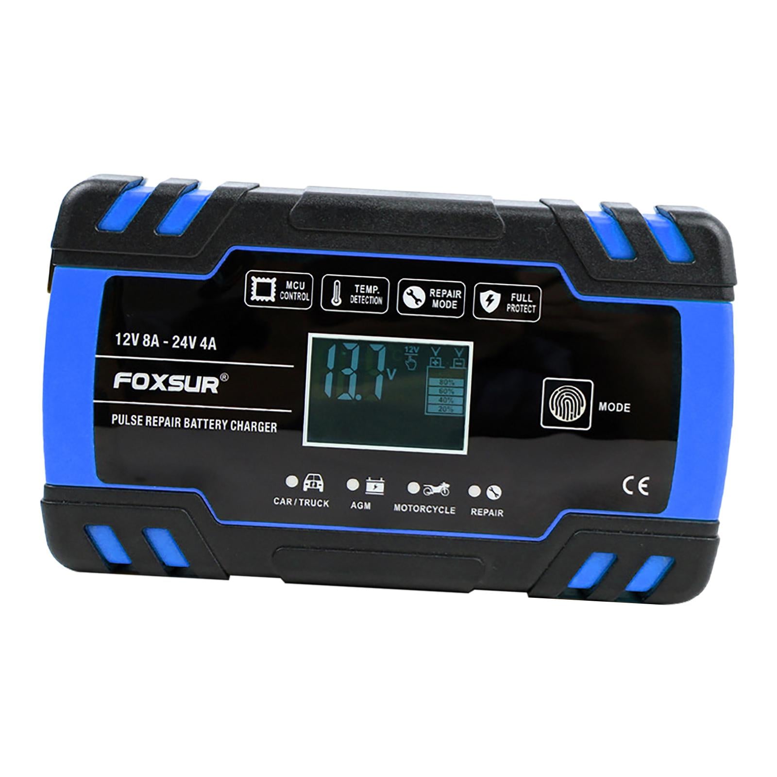 Car Battery Charger 12V 24V 8A 4A with LCD Display for ATV Lawn Mower