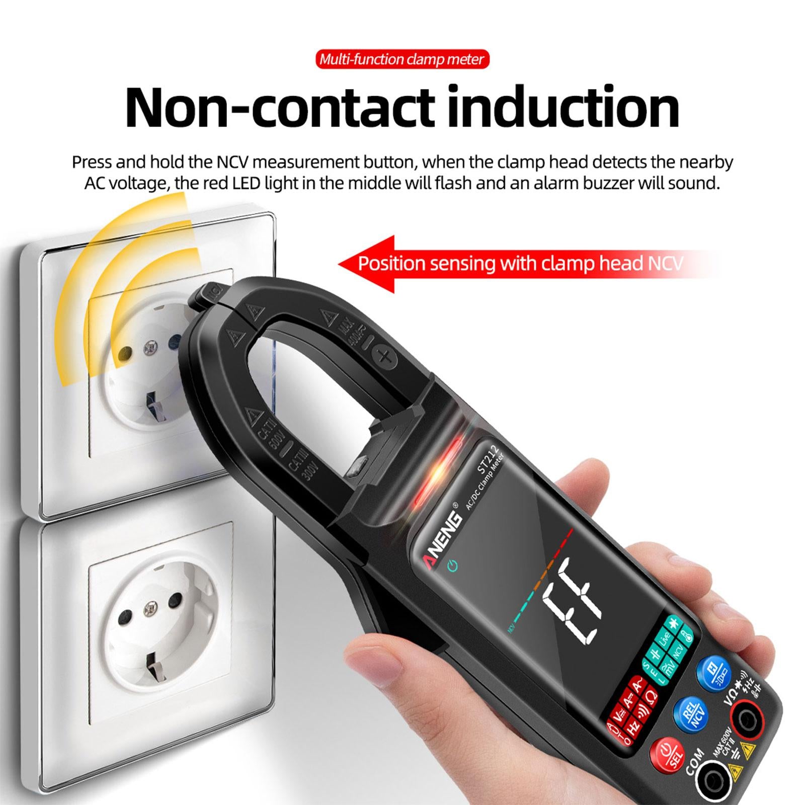 Handheld Clamp Meter Multimeter Digital Voltage Current Tester LCD Screen Black