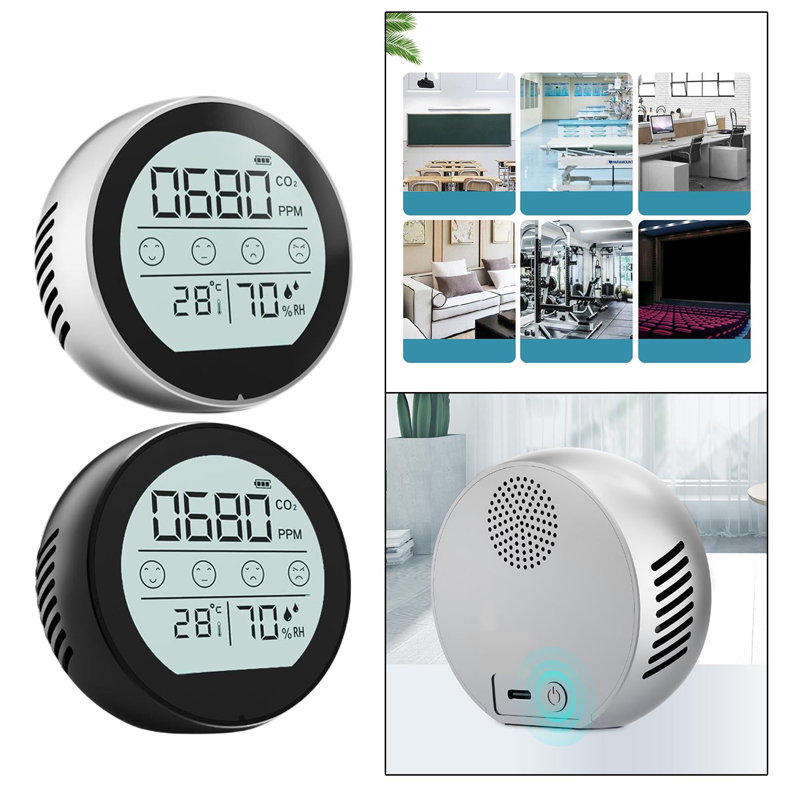 CO2 Meter Temperature Humidity Monitor Indoor CO2 Alarm for School Workplace Black