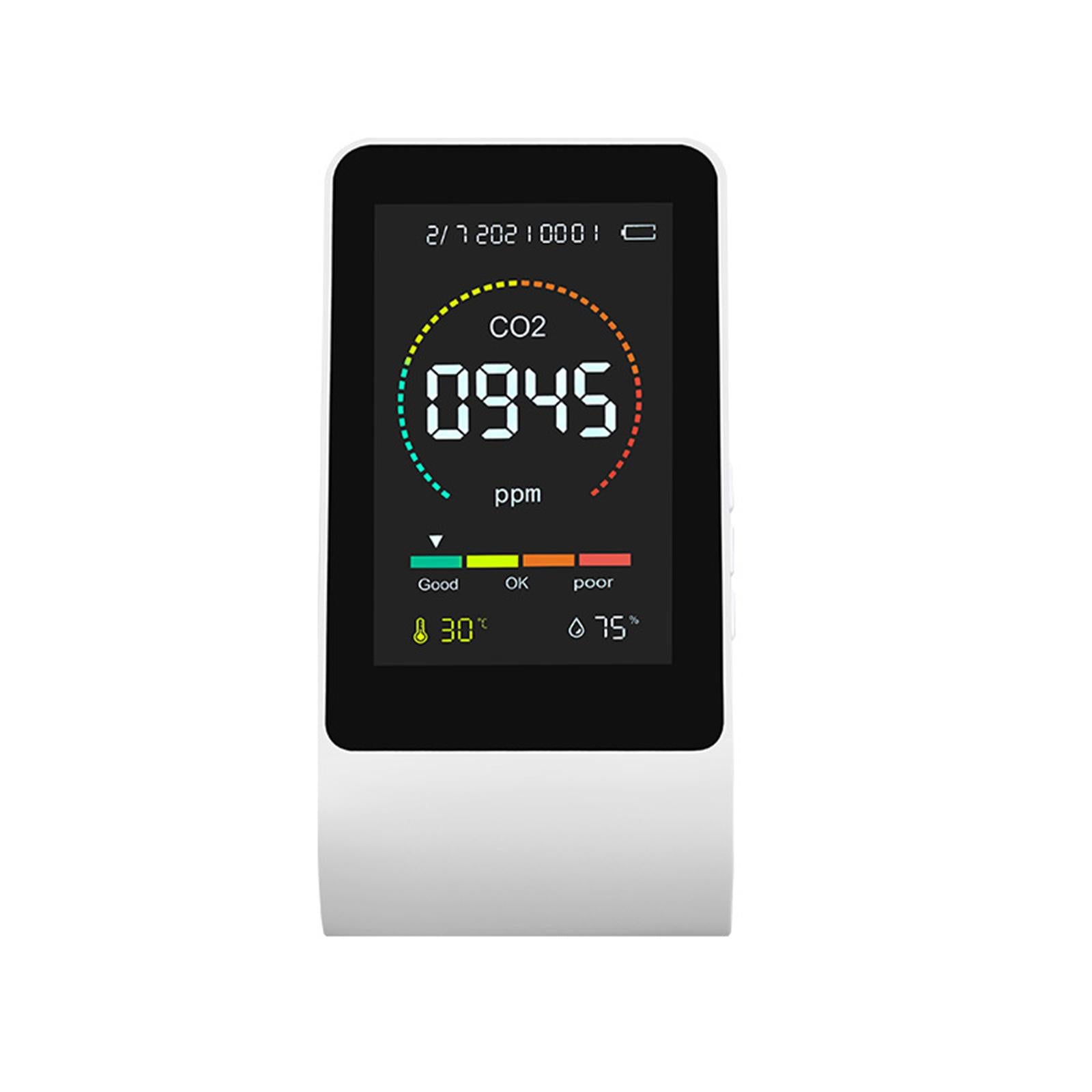Multifunctional Air Quality Monitor CO2 Detector for Home Office White