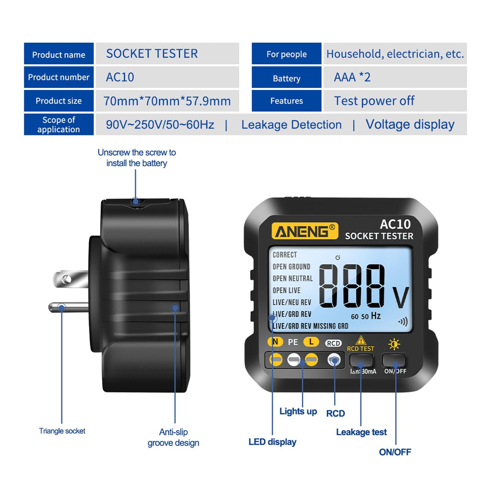 Digital Socket Tester Checker Neutral Live Earth Wire Testing for Home