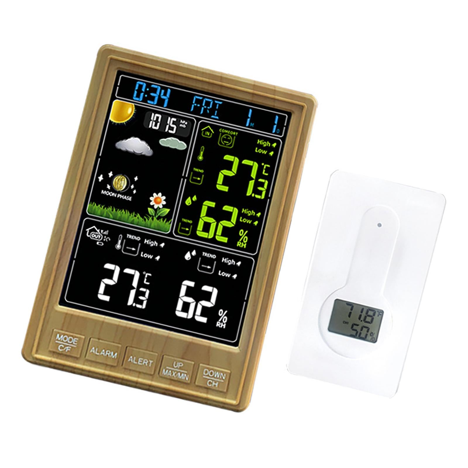 Digital Thermometer Hygrometer Weather Station Alarm Clock Wood