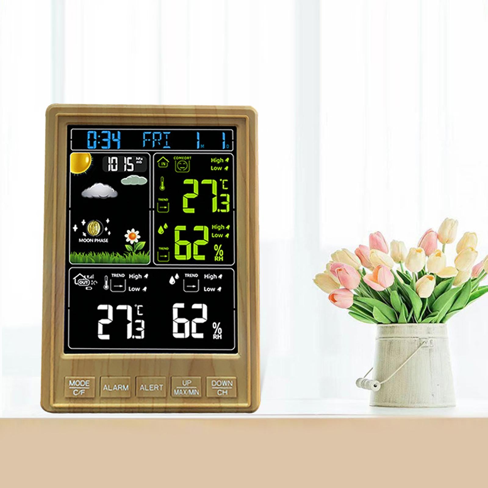 Digital Thermometer Hygrometer Weather Station Alarm Clock Wood