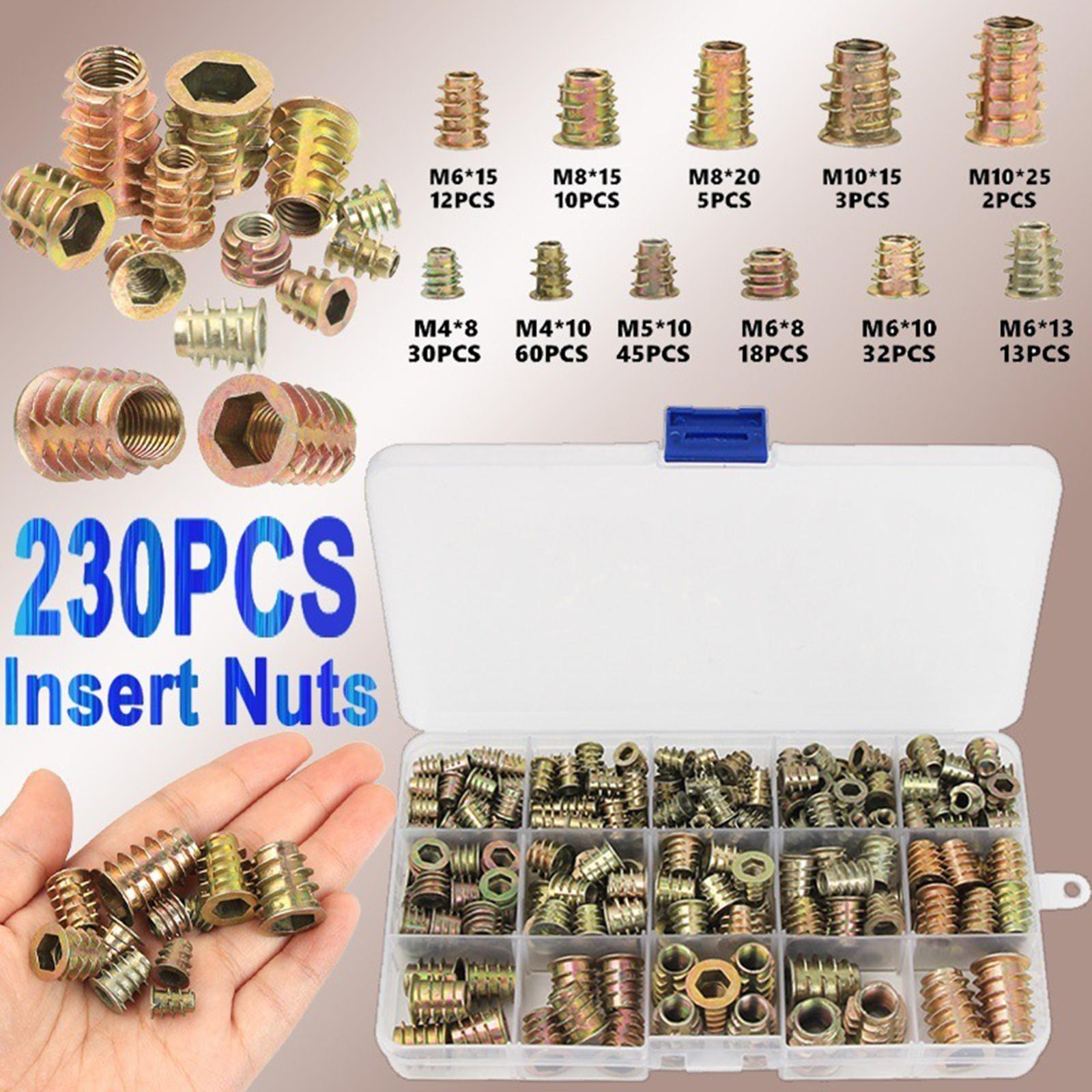 230 Pieces Threaded Insert Nuts Threaded Insert Assortment Kit for Wood