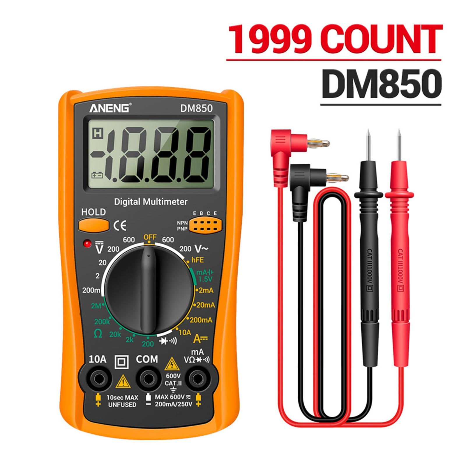 Portable Digital Multimeter Data Retention Backlight Detector for DC Current Orange