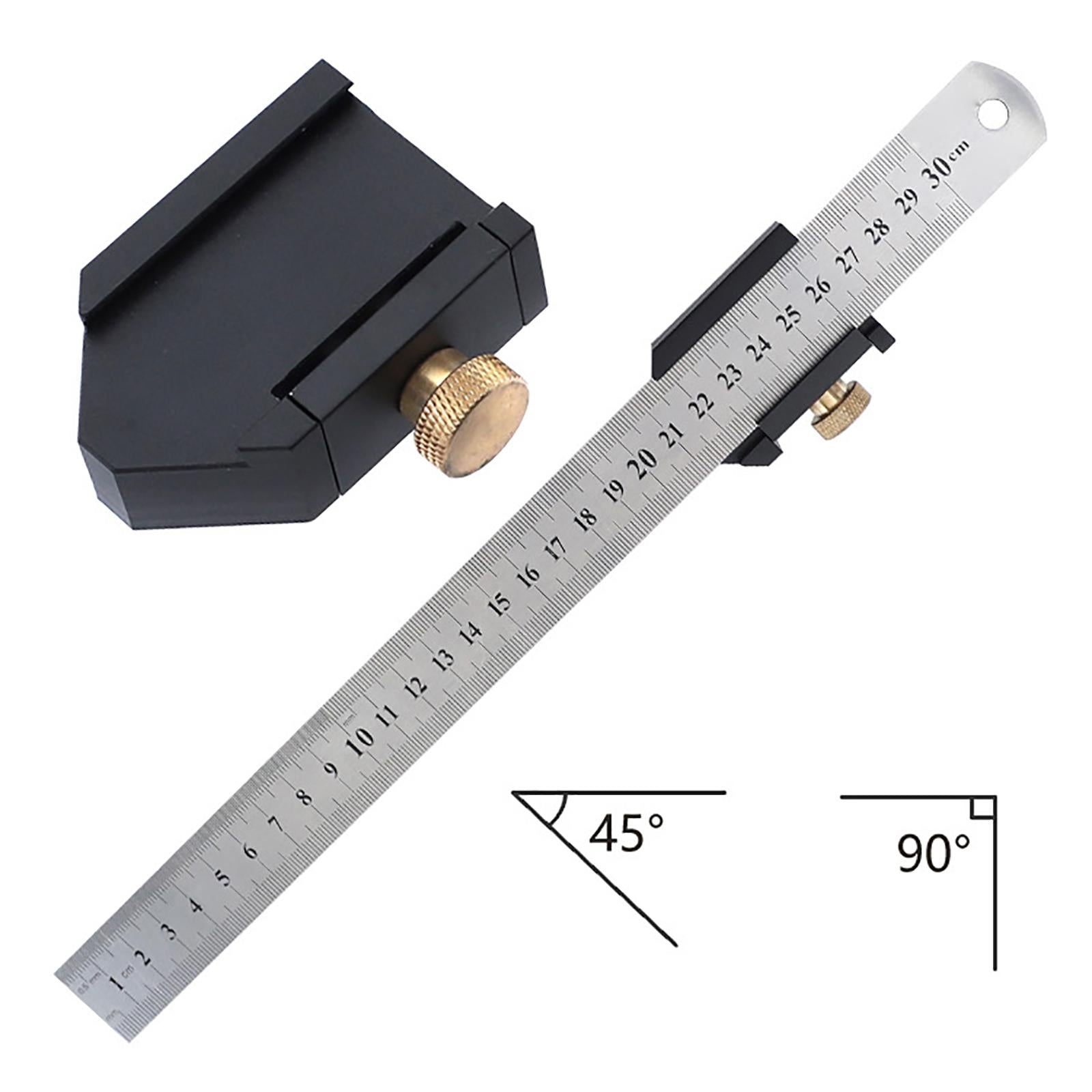 Stainless Steel Ruler w/ Limit Block for Engineering Measuring Tools Black