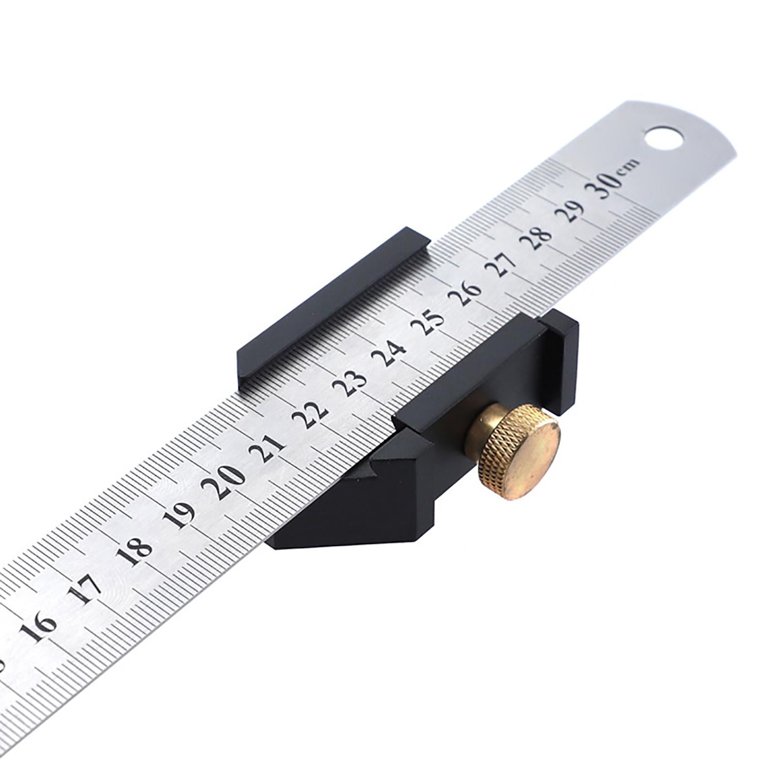Stainless Steel Ruler w/ Limit Block for Engineering Measuring Tools Black