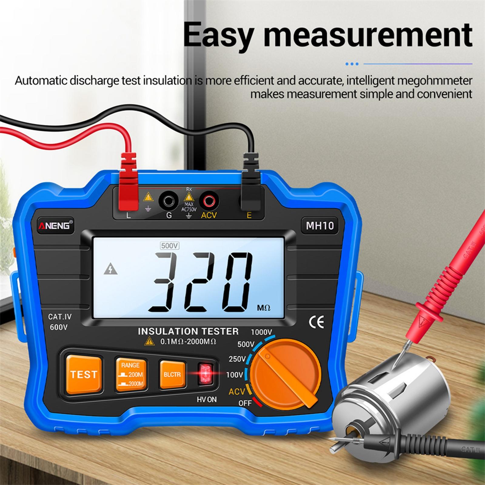 MH10 Megohmmeter Meter DC 100/250/500/1000V AC750V for Electrical Appliances blue