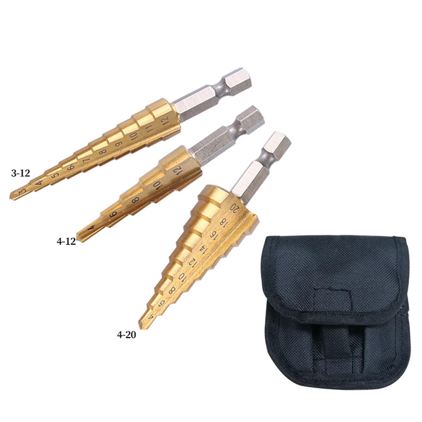 Drilling Step Drill Bit for Stainless Steel Metal 3pcs 3-12 4-12 4-20