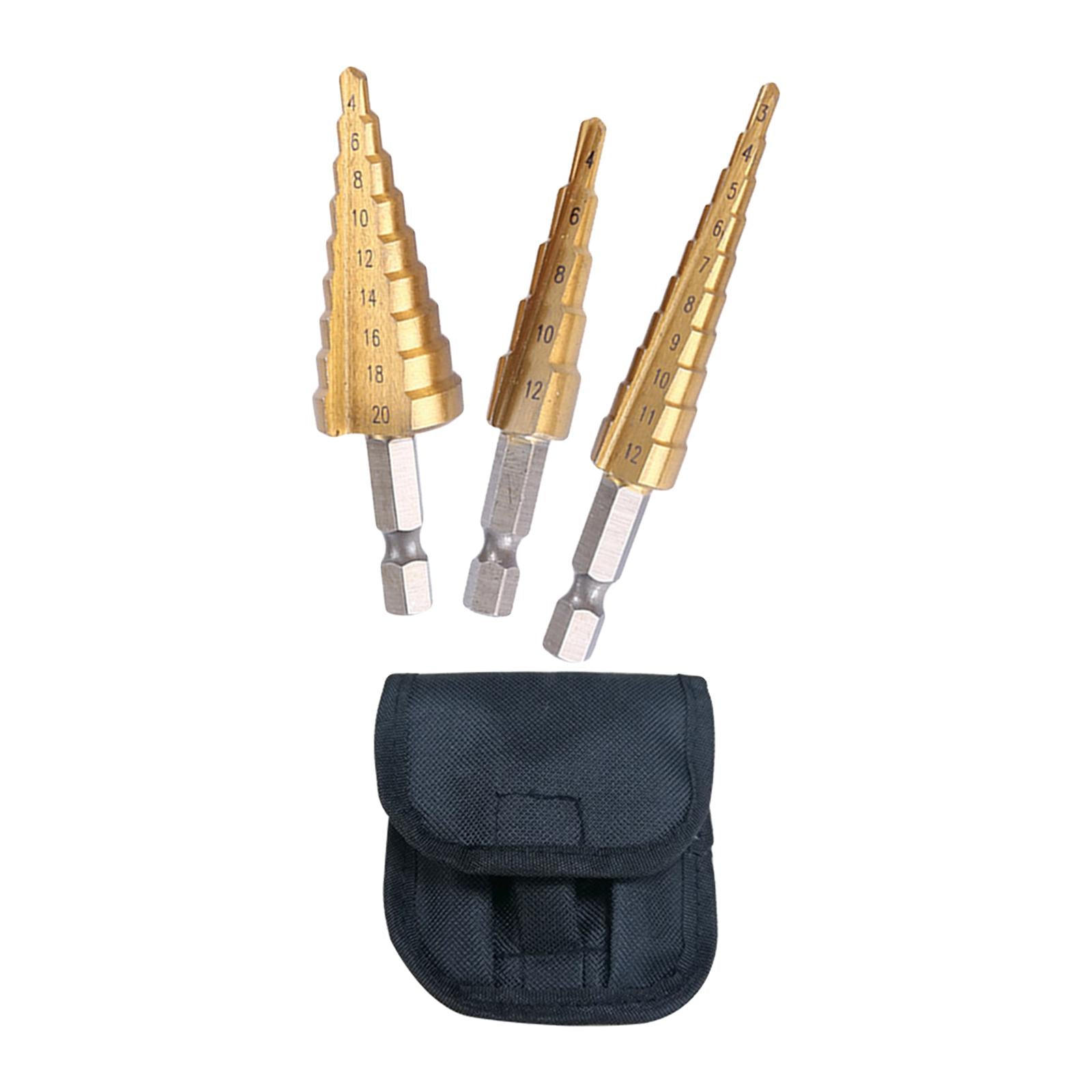 Drilling Step Drill Bit for Stainless Steel Metal 3pcs 3-12 4-12 4-20