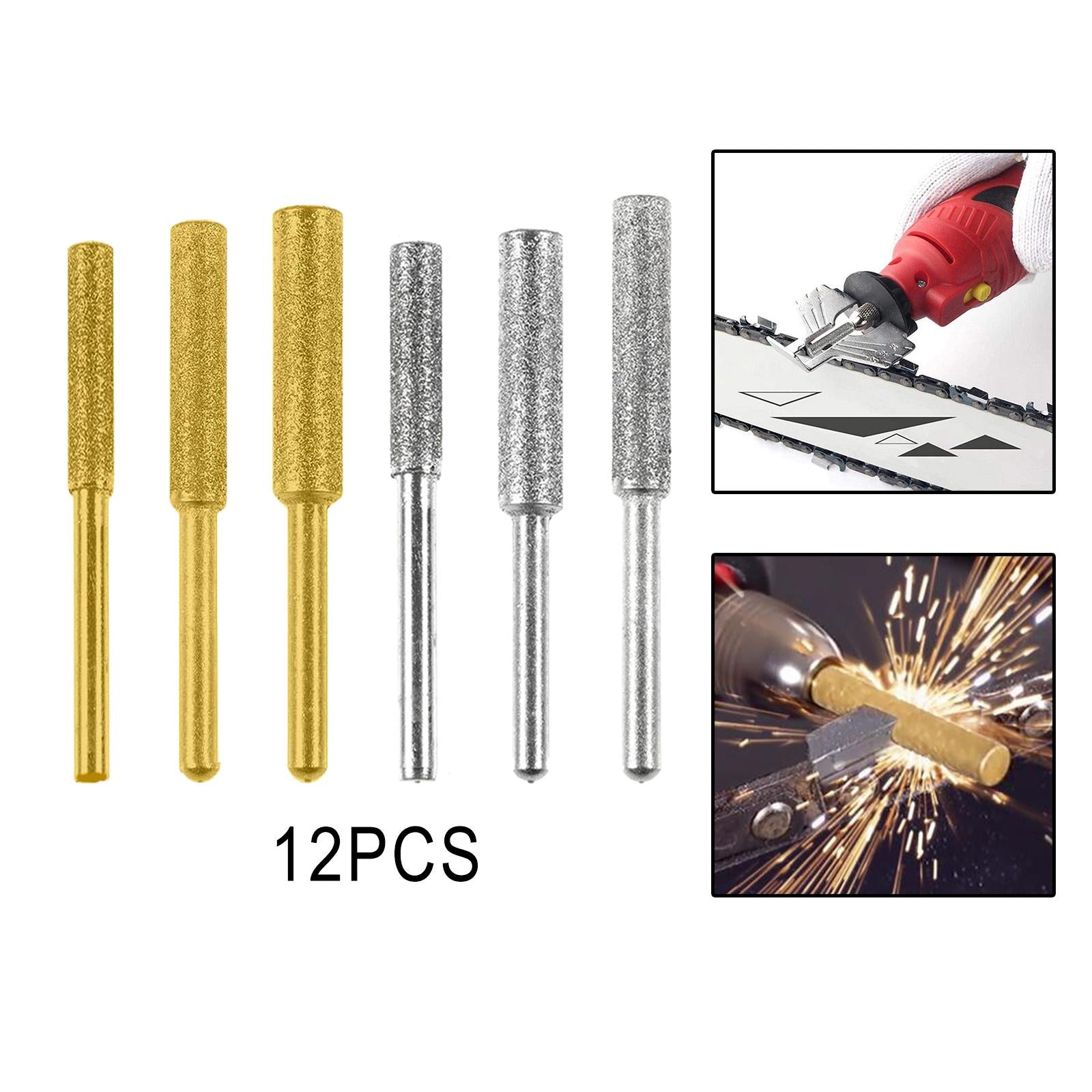 12Pcs Diamond Chainsaw Sharpener Bits Grinding Bits Burr Gold 4mm