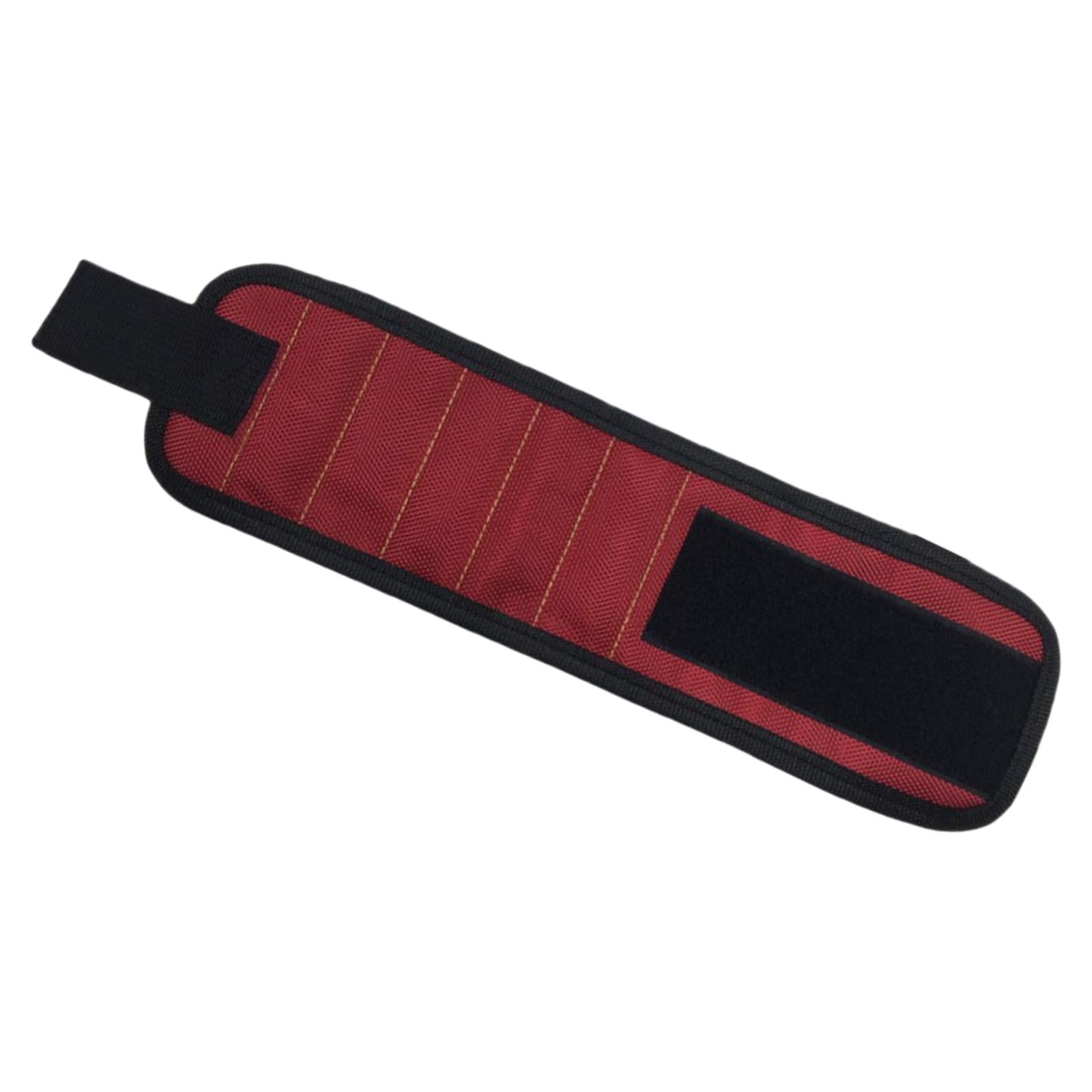 Magnetic Wristband Screw Nail Nut Bolt Drill Bit Organizer Storage Bag Red