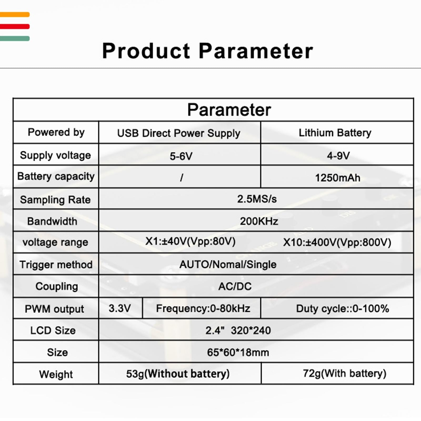 Digital Oscilloscope Bandwidth 200KHz Multimeter for DIY Research Education 1 battery no probe