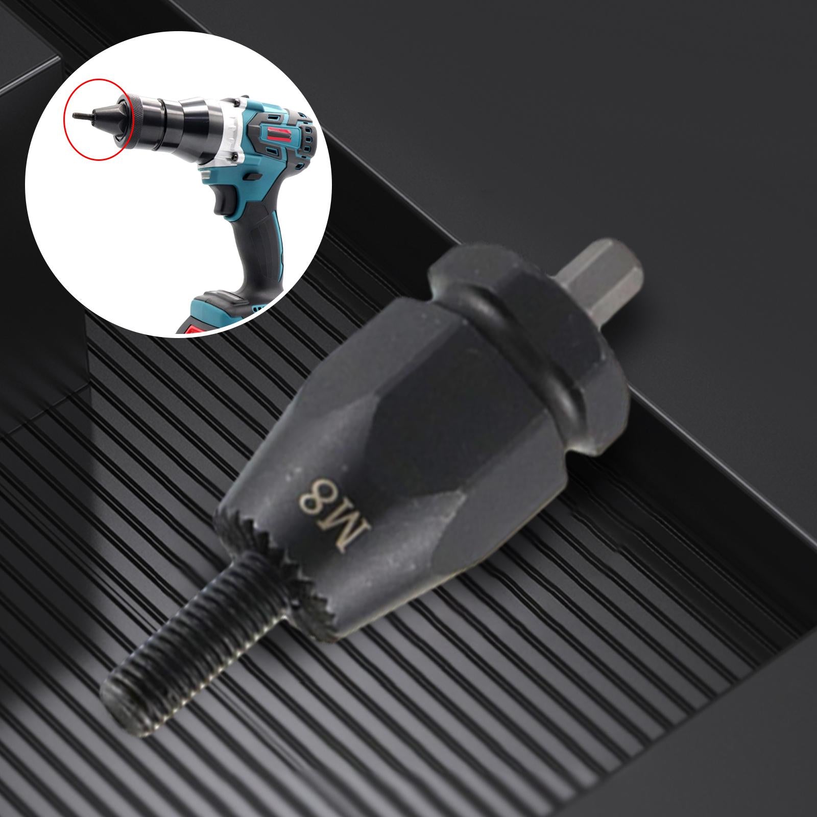 Electric Rivet Gun Adapter Converter M 3 to M 12 Nut Tool Kit M8