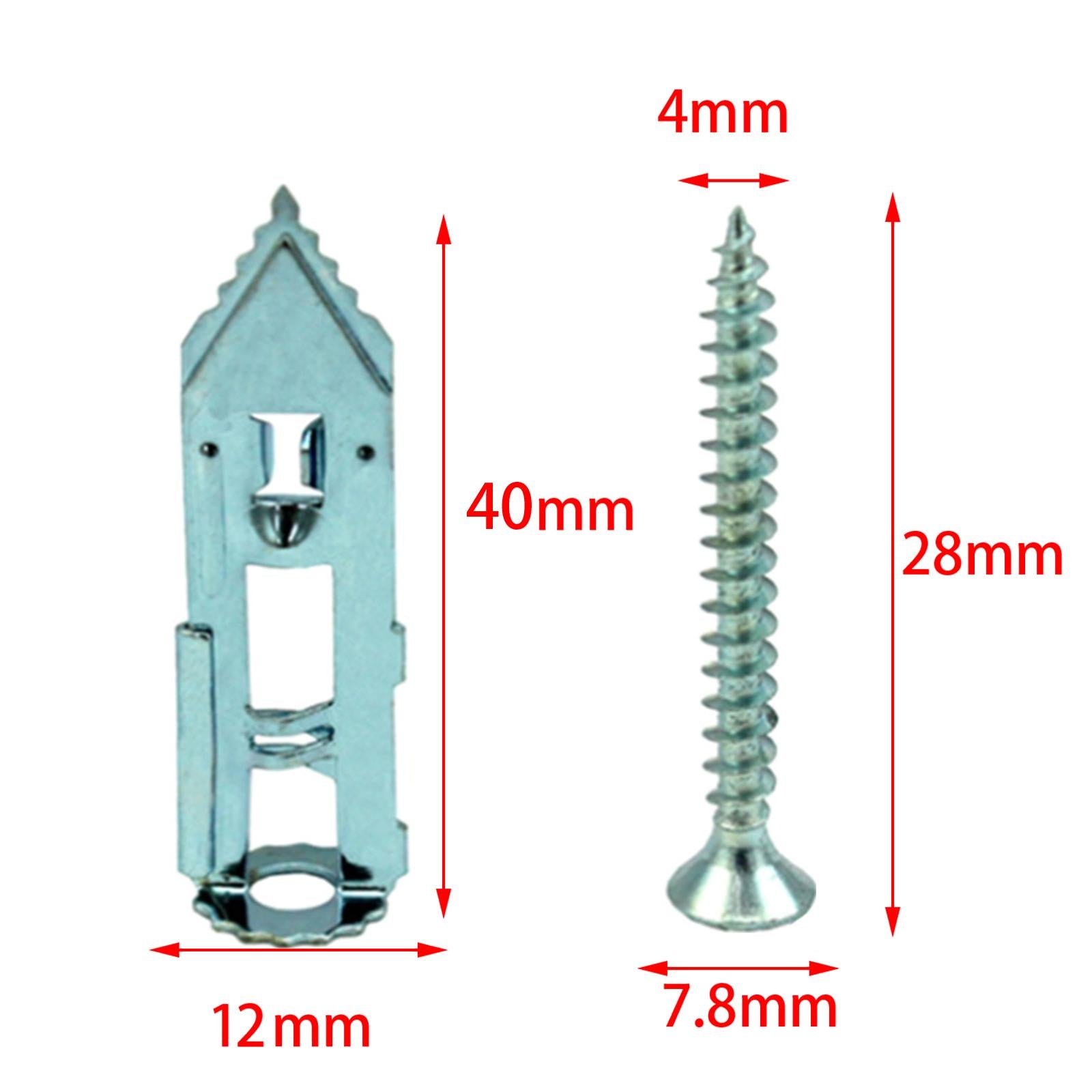 100x Drywall Self Drilling Anchors Screws Kit Easy Application for TV Bike 12x40mm Silver