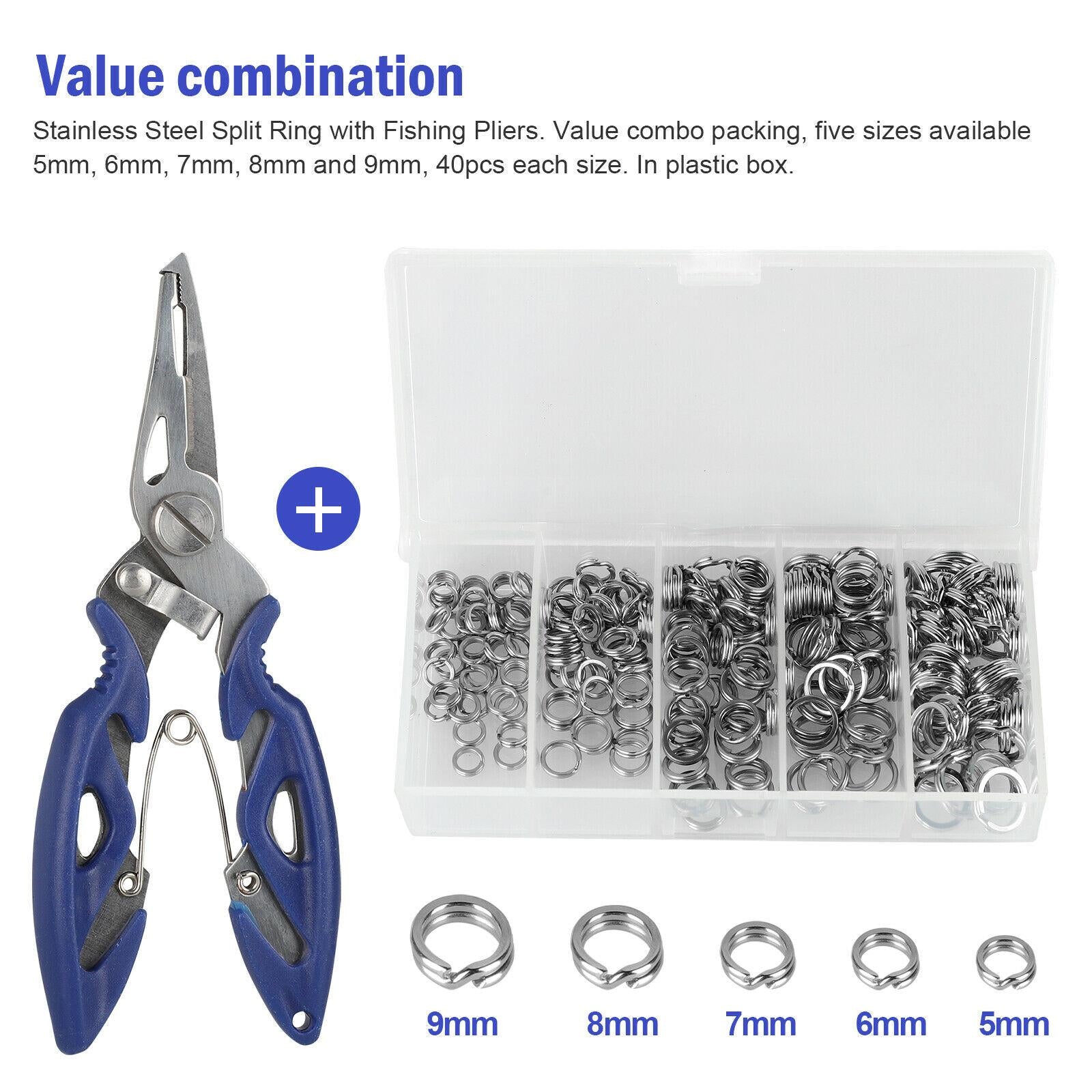 200xStainless Steel 5 Size Fishing lures Split Rings For Fish Snap Connector