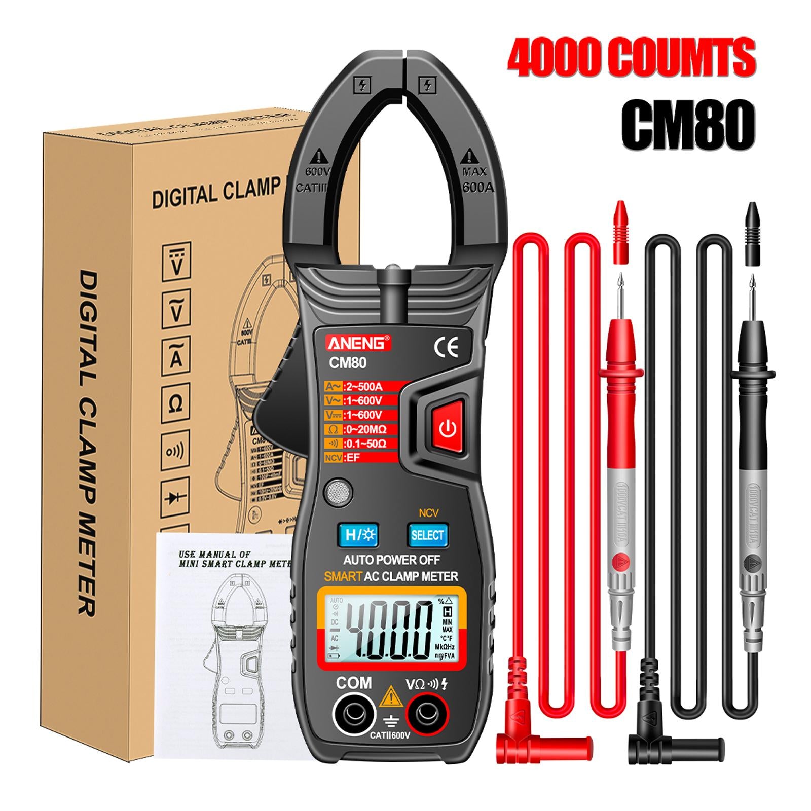 Professional Digital Clamp Meter Multimeter for Capacitance Diode Tester CM80 Black