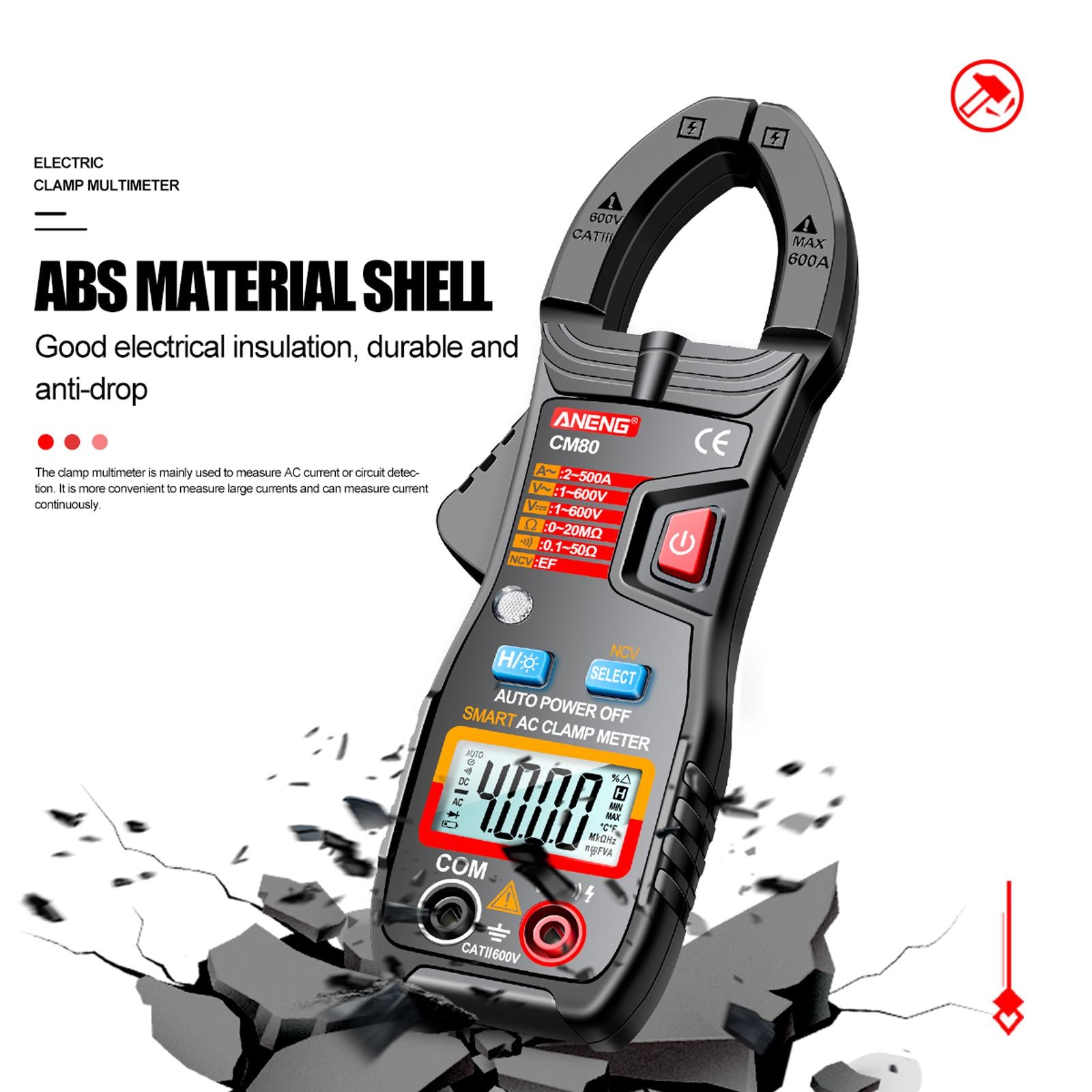 Professional Digital Clamp Meter Multimeter for Capacitance Diode Tester CM80 Black